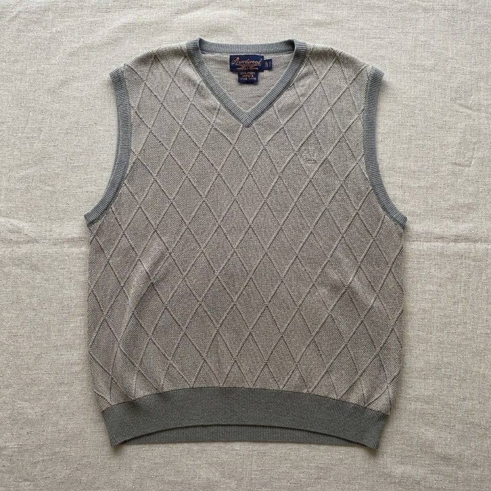 Byron Nelson Eleven Straight Mens XL Grey 100% Silk Diamond Knit V-Neck Vest